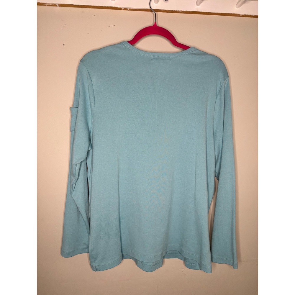 Lauren Ralph Lauren Long Sleeve Tee Baby Blue Cotton Pocket‎ 2X - Picture 3 of 7